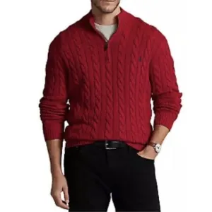 Polo Ralph Lauren Men's Red Cable Knit Fisherman Cotton Sweater Sz L Preppy