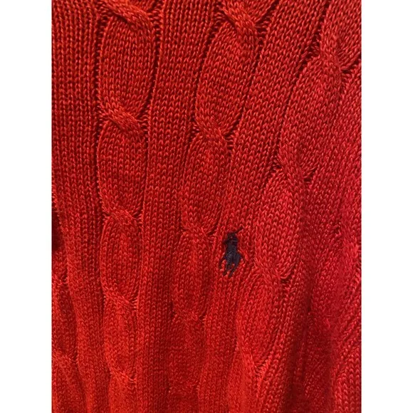 Polo Ralph Lauren Men's Red Cable Knit Fisherman Cotton Sweater Sz L Preppy
