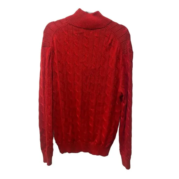 Polo Ralph Lauren Men's Red Cable Knit Fisherman Cotton Sweater Sz L Preppy