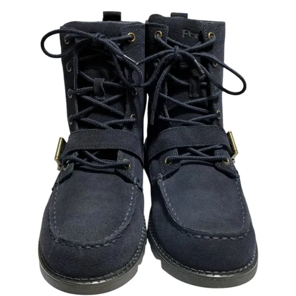 Polo Ralph Lauren Navy Blue Suede Leather Lace Up Combat Boots Mens Size 7