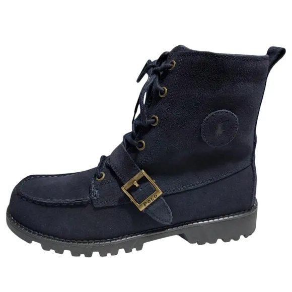 Polo Ralph Lauren Navy Blue Suede Leather Lace Up Combat Boots Mens Size 7