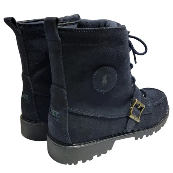 Polo Ralph Lauren Navy Blue Suede Leather Lace Up Combat Boots Mens Size 7