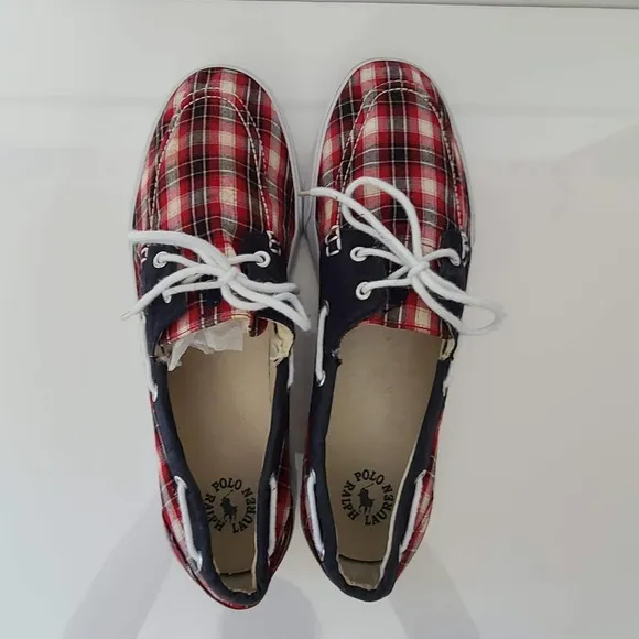 POLO RALPH LAUREN Red Plaid Top Sider Boat Shoe Sneaker 816096197 Men's Size 13D