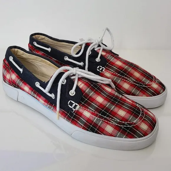 POLO RALPH LAUREN Red Plaid Top Sider Boat Shoe Sneaker 816096197 Men's Size 13D