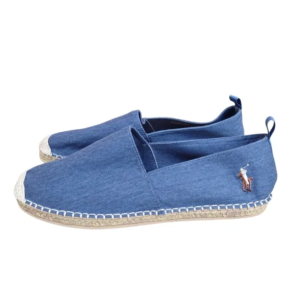 Polo Ralph Lauren Size 11D Barron Blue Denim Jean Espadrille Flat Slip On Shoes