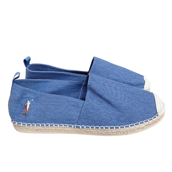 Polo Ralph Lauren Size 11D Barron Blue Denim Jean Espadrille Flat Slip On Shoes