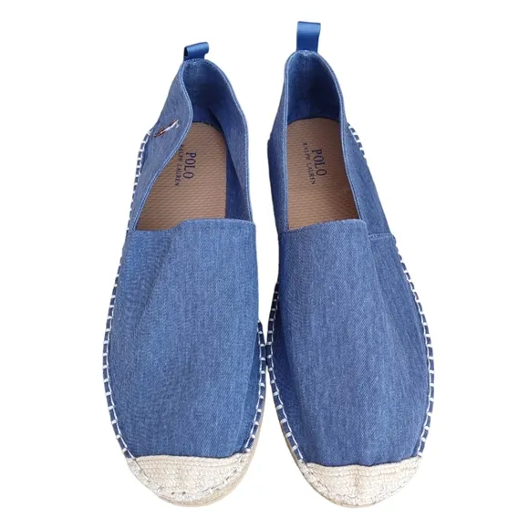 Polo Ralph Lauren Size 11D Barron Blue Denim Jean Espadrille Flat Slip On Shoes