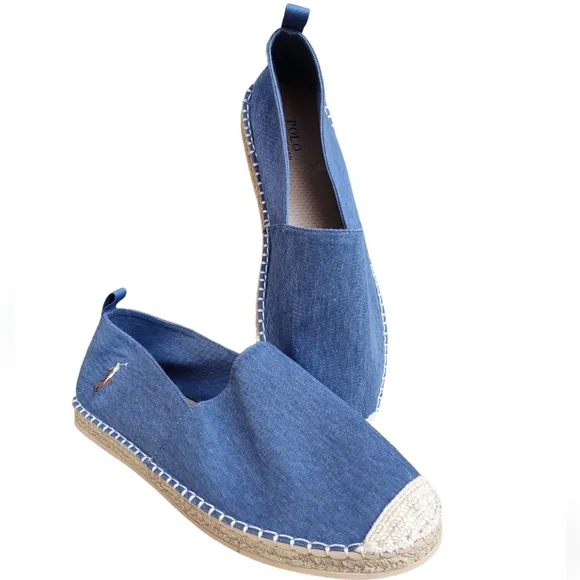 Polo Ralph Lauren Size 11D Barron Blue Denim Jean Espadrille Flat Slip On Shoes