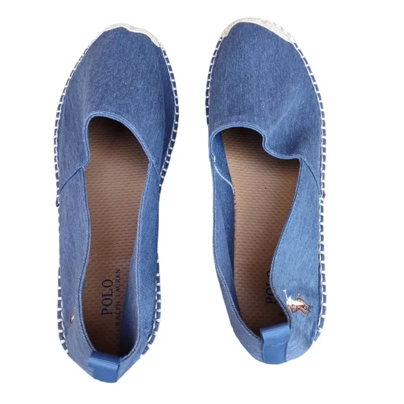 Polo Ralph Lauren Size 11D Barron Blue Denim Jean Espadrille Flat Slip On Shoes