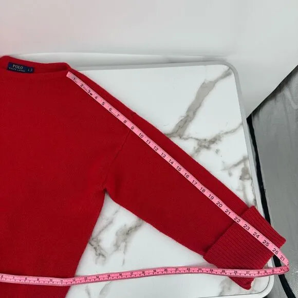 Polo Ralph Lauren Womens Sweater Size L Red Merino Wool Cashmere Boat Neck Boxy