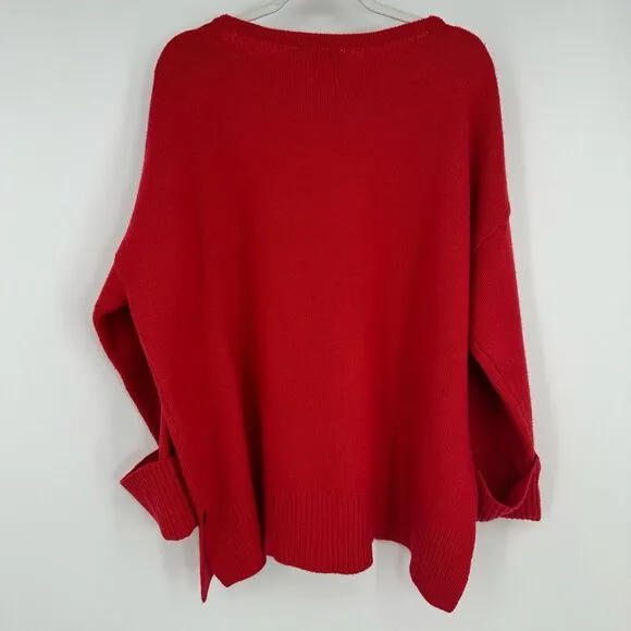 Polo Ralph Lauren Womens Sweater Size L Red Merino Wool Cashmere Boat Neck Boxy