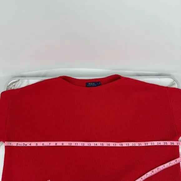 Polo Ralph Lauren Womens Sweater Size L Red Merino Wool Cashmere Boat Neck Boxy