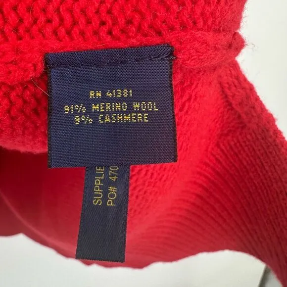 Polo Ralph Lauren Womens Sweater Size L Red Merino Wool Cashmere Boat Neck Boxy