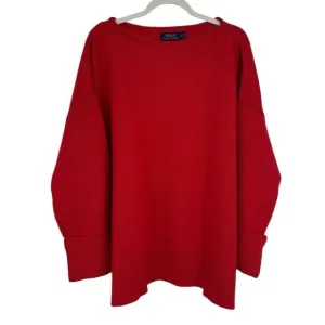 Polo Ralph Lauren Womens Sweater Size L Red Merino Wool Cashmere Boat Neck Boxy