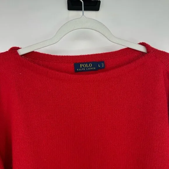 Polo Ralph Lauren Womens Sweater Size L Red Merino Wool Cashmere Boat Neck Boxy