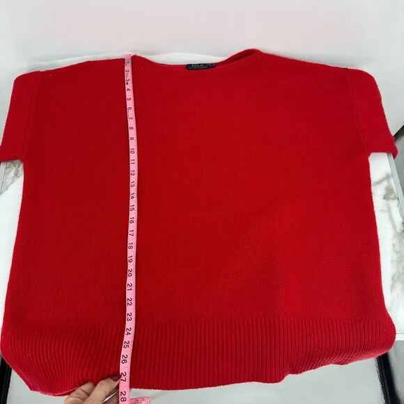 Polo Ralph Lauren Womens Sweater Size L Red Merino Wool Cashmere Boat Neck Boxy