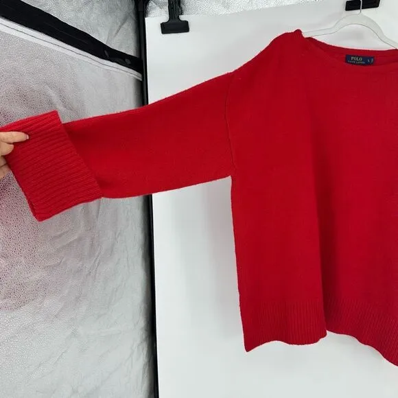 Polo Ralph Lauren Womens Sweater Size L Red Merino Wool Cashmere Boat Neck Boxy