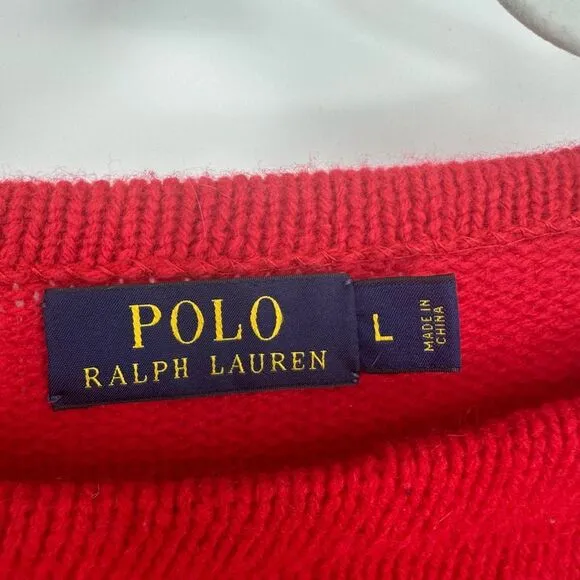 Polo Ralph Lauren Womens Sweater Size L Red Merino Wool Cashmere Boat Neck Boxy