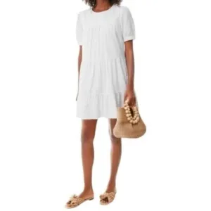 Pomander Place Quinn Tiered Relaxed Fit White Mini Dress Size XS
