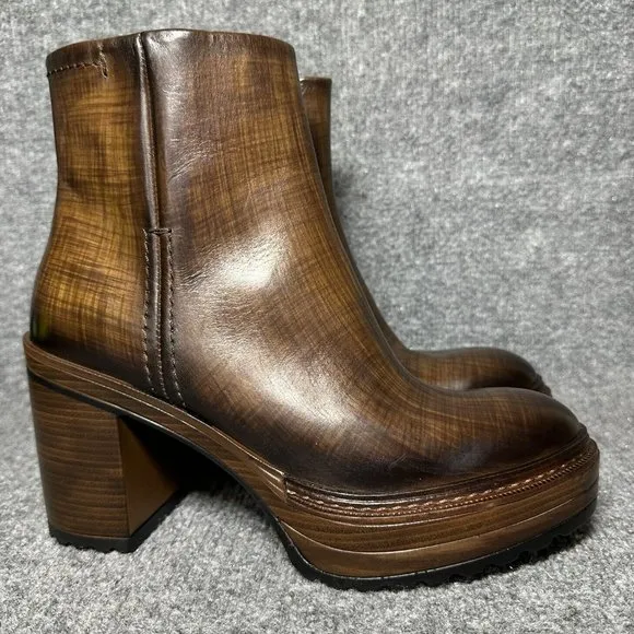Pons Quintana Boots Brown Leather Side Zip Heeled Booties 38 US 8 NEW