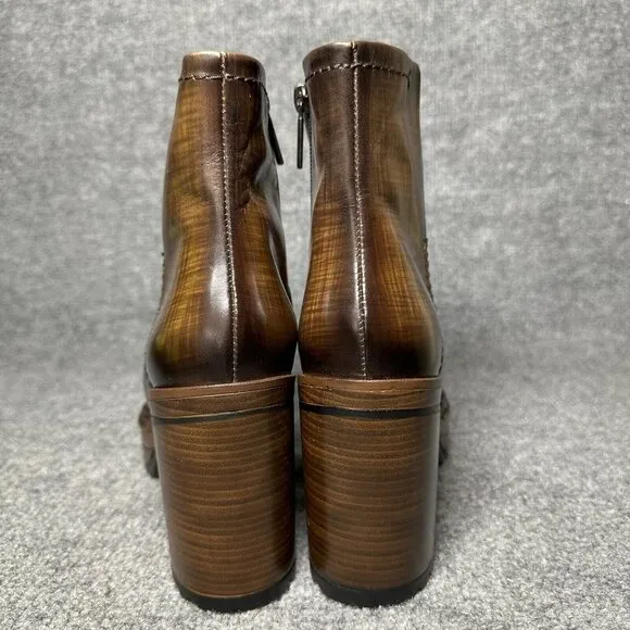 Pons Quintana Boots Brown Leather Side Zip Heeled Booties 38 US 8 NEW
