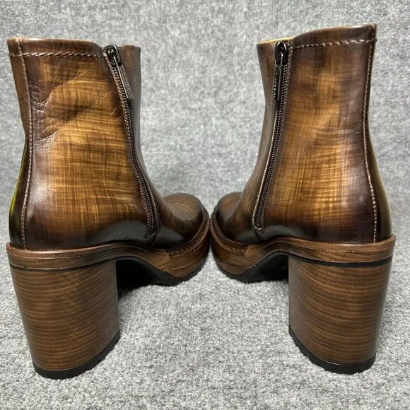 Pons Quintana Boots Brown Leather Side Zip Heeled Booties 38 US 8 NEW