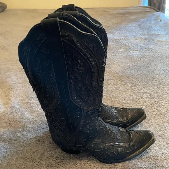 Poppy J. B. Dillon Womens Leather Sequin Southwestern Western Boots