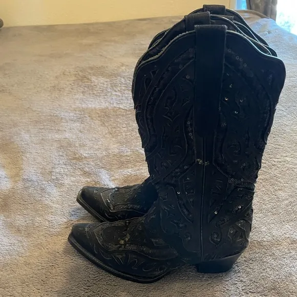 Poppy J. B. Dillon Womens Leather Sequin Southwestern Western Boots