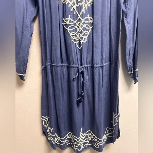 POUPETTE ST BARTH Women’s Blue   white Embroidered Off Shoulder Mini Dress Small