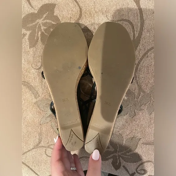 Prada Black Patent Leather Slingback Wedges Size 36.5