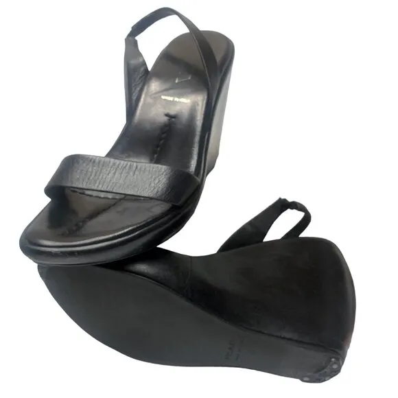 PRADA Calzature Donna Nappa‎ Leather Slingback Comma Wedge Sandals