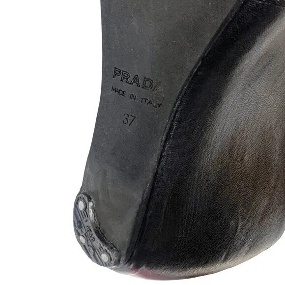 PRADA Calzature Donna Nappa‎ Leather Slingback Comma Wedge Sandals