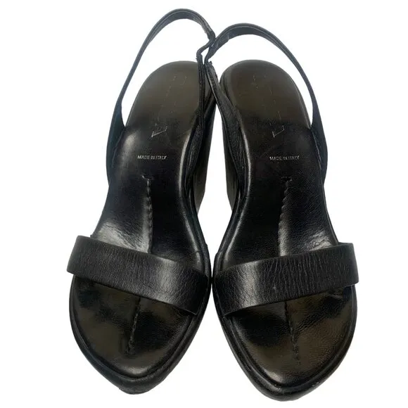 PRADA Calzature Donna Nappa‎ Leather Slingback Comma Wedge Sandals