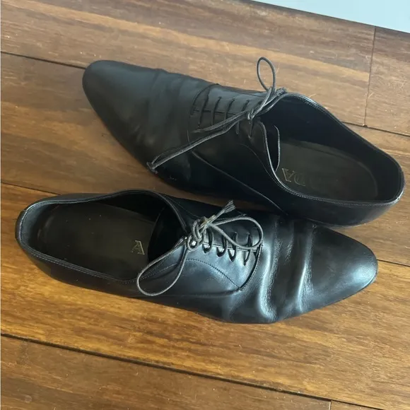 Prada Oxford Formal Shoes Black Leather Lace Ups Size 7.5