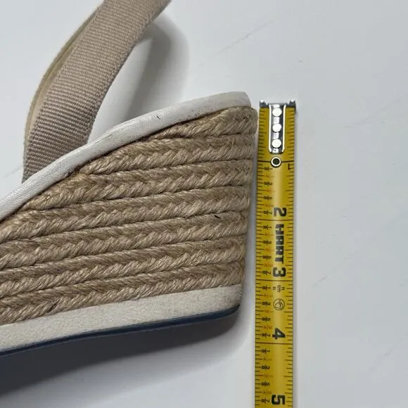Prada Shoes Womens US 5 White Tan Raffia Espadrille Wedges Tie Slingback Beach
