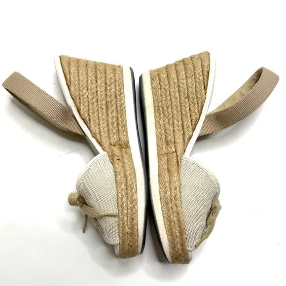 Prada Shoes Womens US 5 White Tan Raffia Espadrille Wedges Tie Slingback Beach