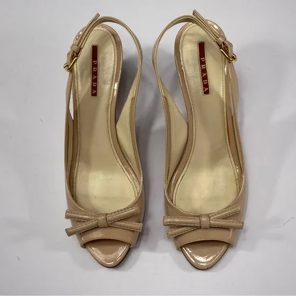 Prada Tan Wedge Sandals with Peep-Toe Design