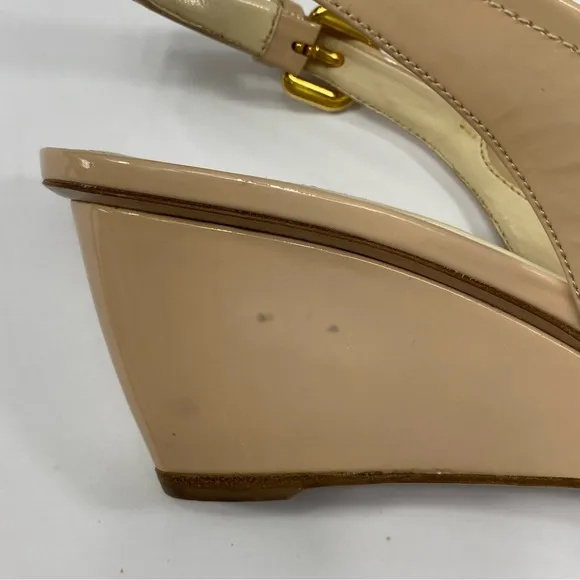Prada Tan Wedge Sandals with Peep-Toe Design