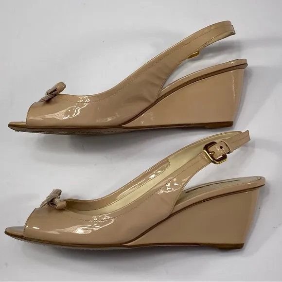 Prada Tan Wedge Sandals with Peep-Toe Design