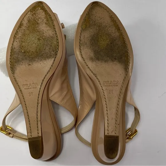 Prada Tan Wedge Sandals with Peep-Toe Design