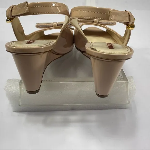Prada Tan Wedge Sandals with Peep-Toe Design