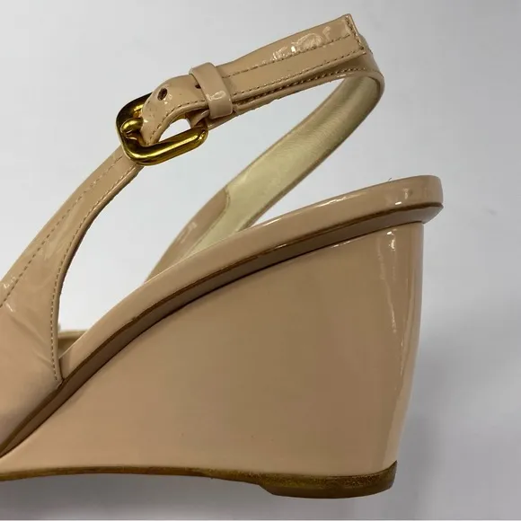 Prada Tan Wedge Sandals with Peep-Toe Design