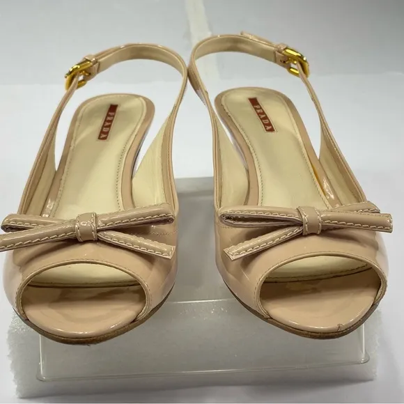Prada Tan Wedge Sandals with Peep-Toe Design