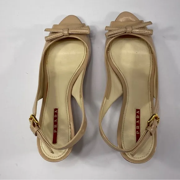 Prada Tan Wedge Sandals with Peep-Toe Design
