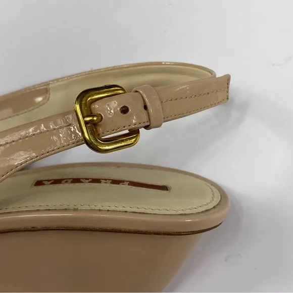 Prada Tan Wedge Sandals with Peep-Toe Design