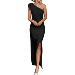 PRETTYGARDEN Women's Summer One Shoulder Long Formal Dresses Sleeveless Ruched