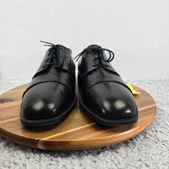 Principe Black Leather Business Office Cap Toe Oxford Derby Dress Shoe Mens 10.5