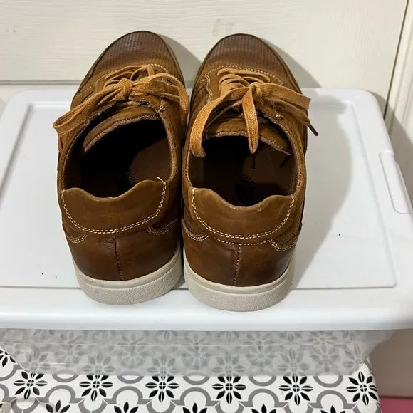 Propet Mens Landon Brown Leather Comfort Cushion Sneaker Shoes.