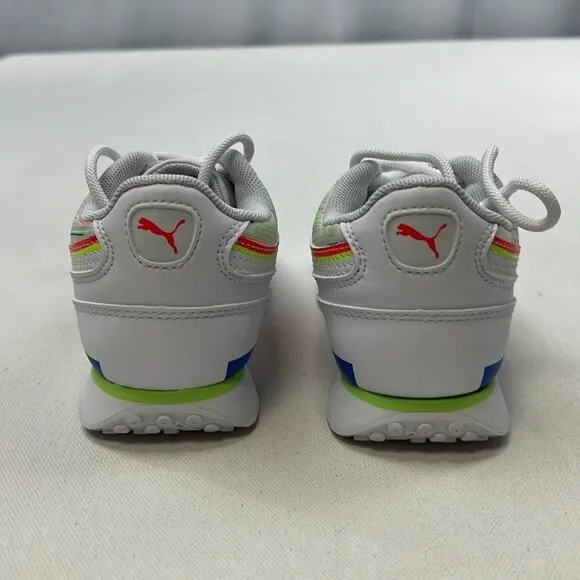 Puma Boys Future Rider Double 382740-01 White Green Glare Sneaker Shoes Sz 11.5C