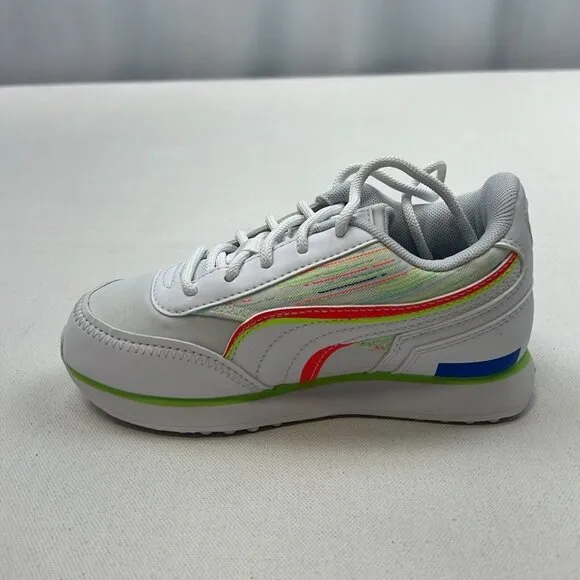 Puma Boys Future Rider Double 382740-01 White Green Glare Sneaker Shoes Sz 11.5C